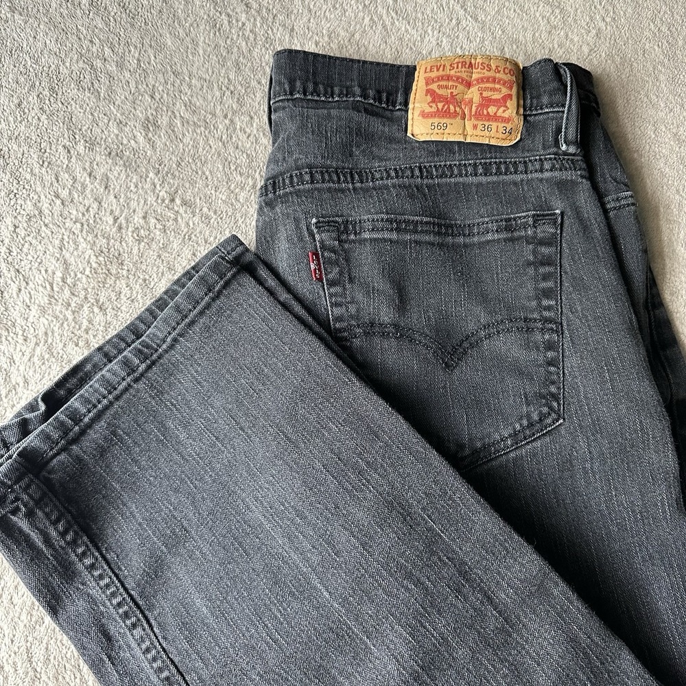 Levis 569 Loose Straight Jeans W36 L34 Faded Black Charcoal Skater 00569-0125